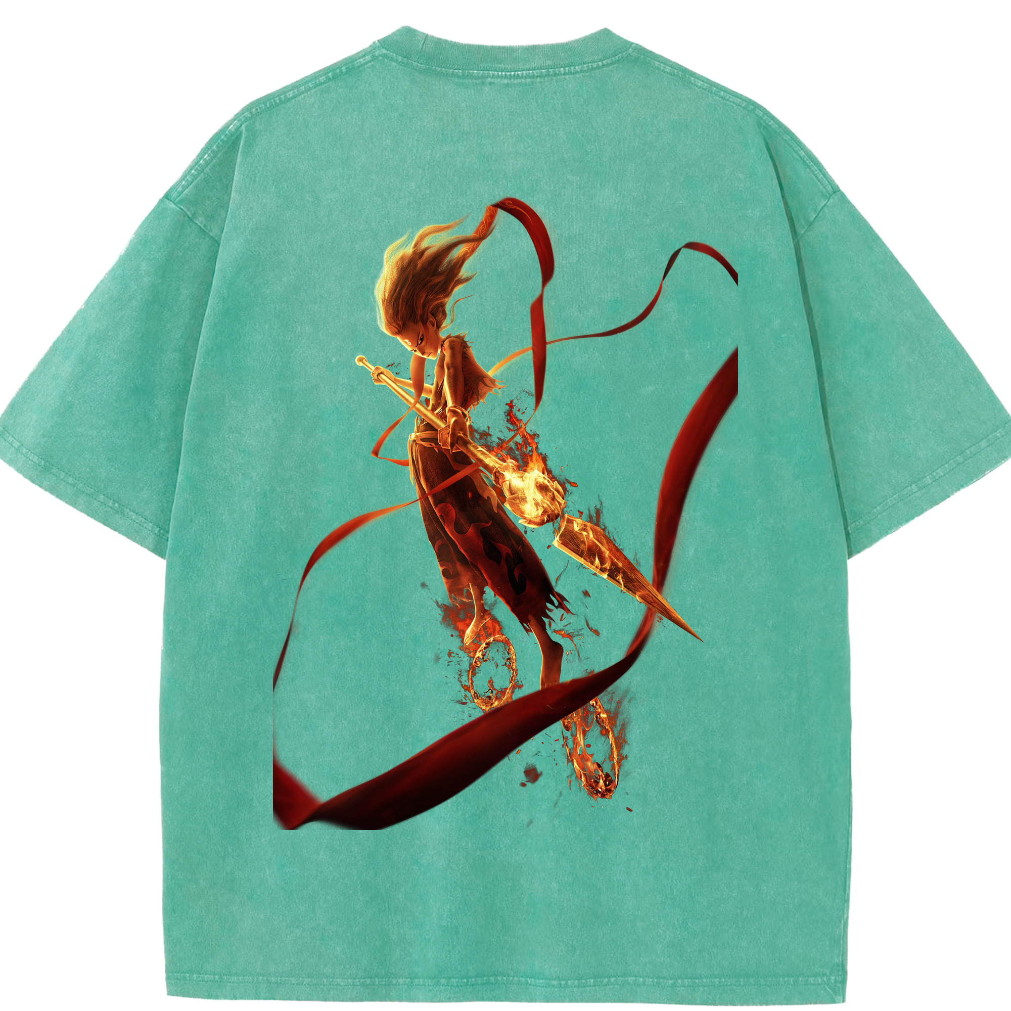 （画像用） Ne Zha 2 ナタ 魔童の大暴れ 綿100% ヴィンテージ風 半袖Tシャツ（背面プリント）